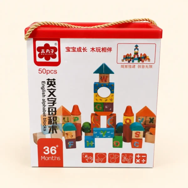 50 PCS Wooden Alphabet Building Blocks for Kids
