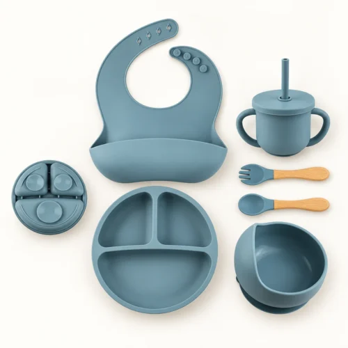 Beblora Silicone Baby Feeding Set - Grayish Blue Grayish Blue Silicone Baby Feeding Set Bangladesh