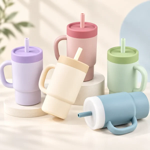 Beblora 250ml SS304 Stainless Steel Kids Straw Cup Beblora 250ml SS304 Stainless Steel Kids Straw Cup with Silicone Cover in Grayish Blue, Lilac Purple and Cinnamon